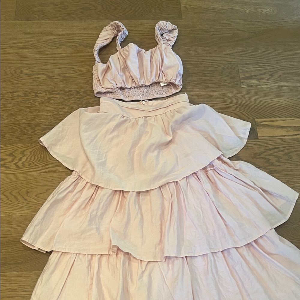Altar'd State Pink Tiered Skirt Set